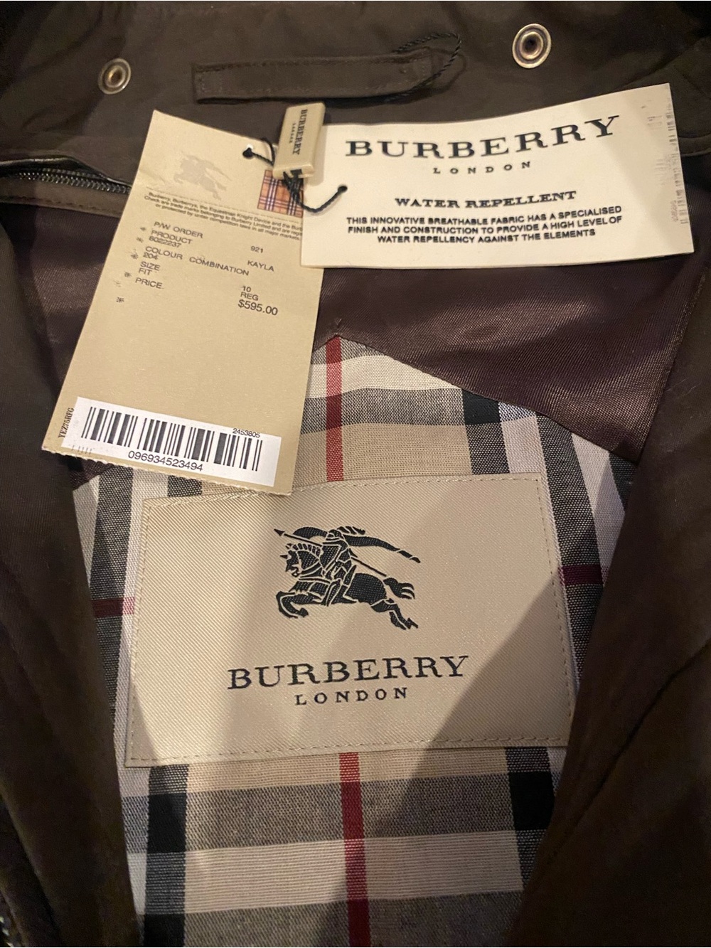 Burberry London Kayla water repellent Dark Brown Hooded Trench Coat Plaid Lining - Picture 5 of 10